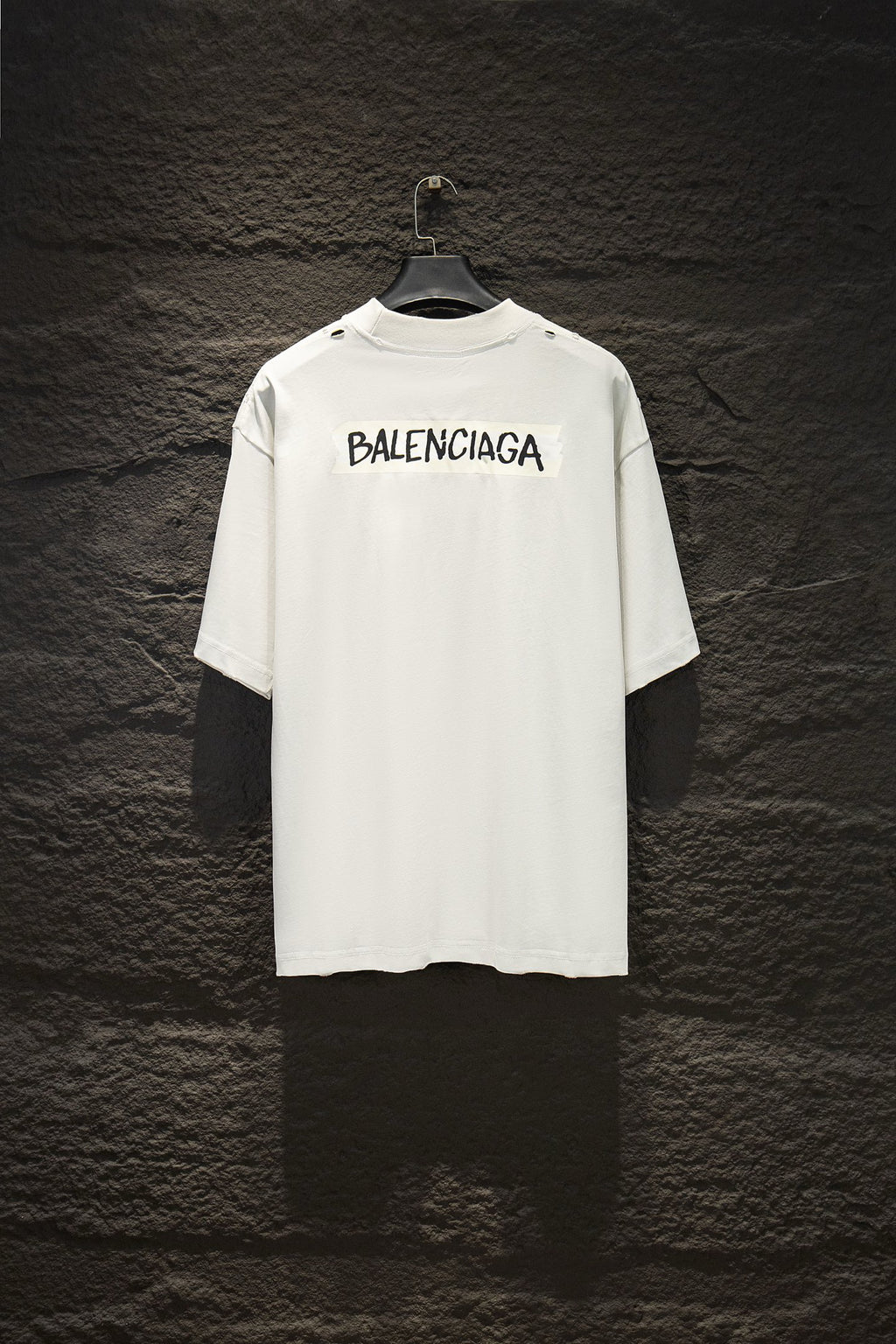 Balenciaga white crewneck short-sleeve T-shirt with large BALENCIAGA chest print