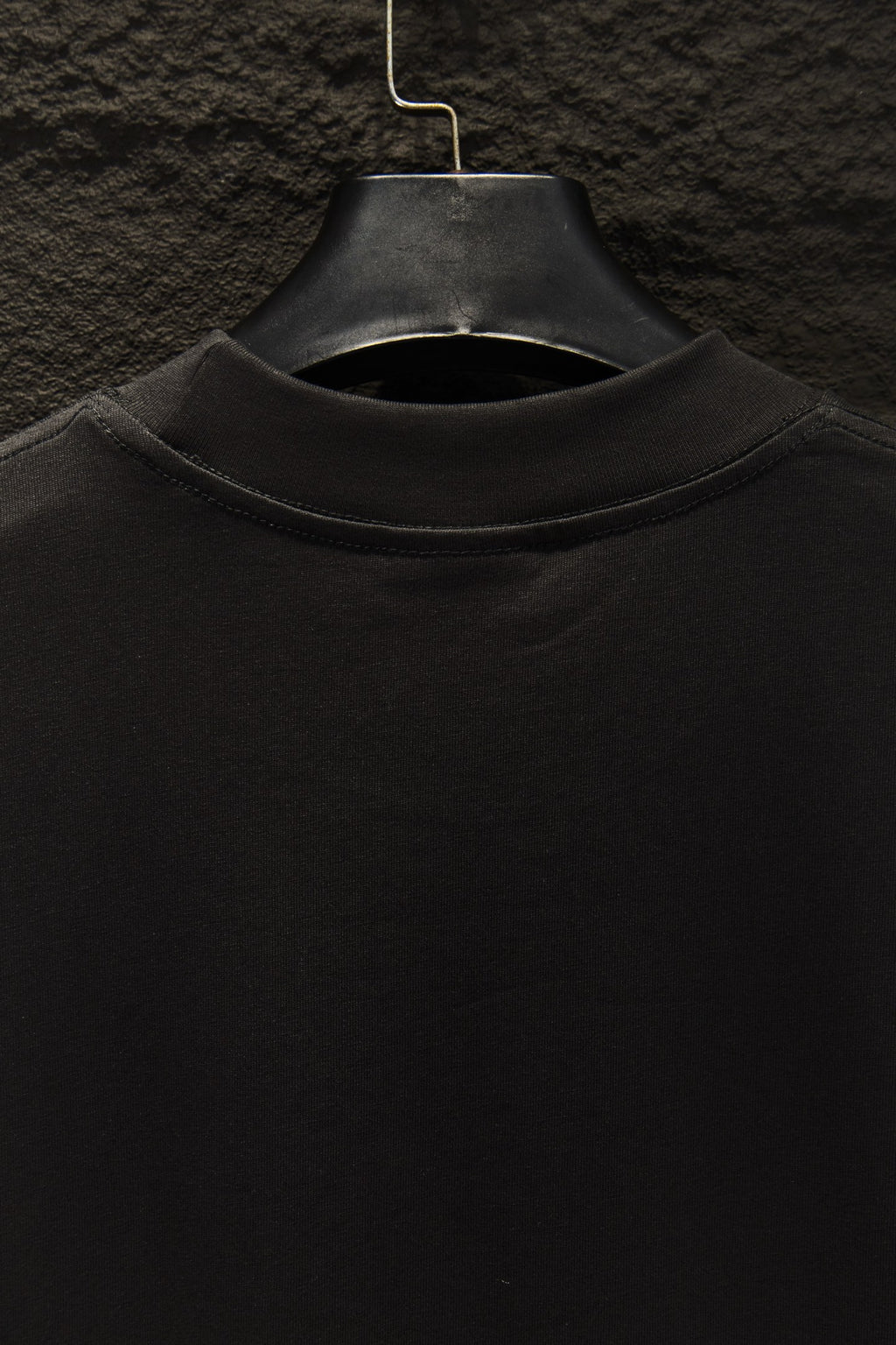Balenciaga black T-shirt collar close-up with crew neckline