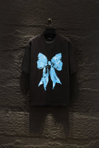 Balenciaga black T-shirt with blue bow graphic front
