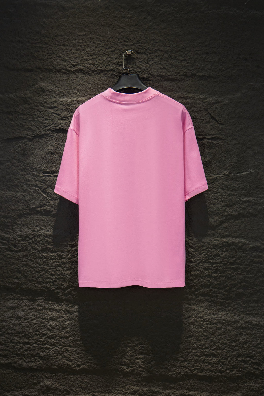 Balenciaga pink T-shirt front view, crew neck, short sleeves