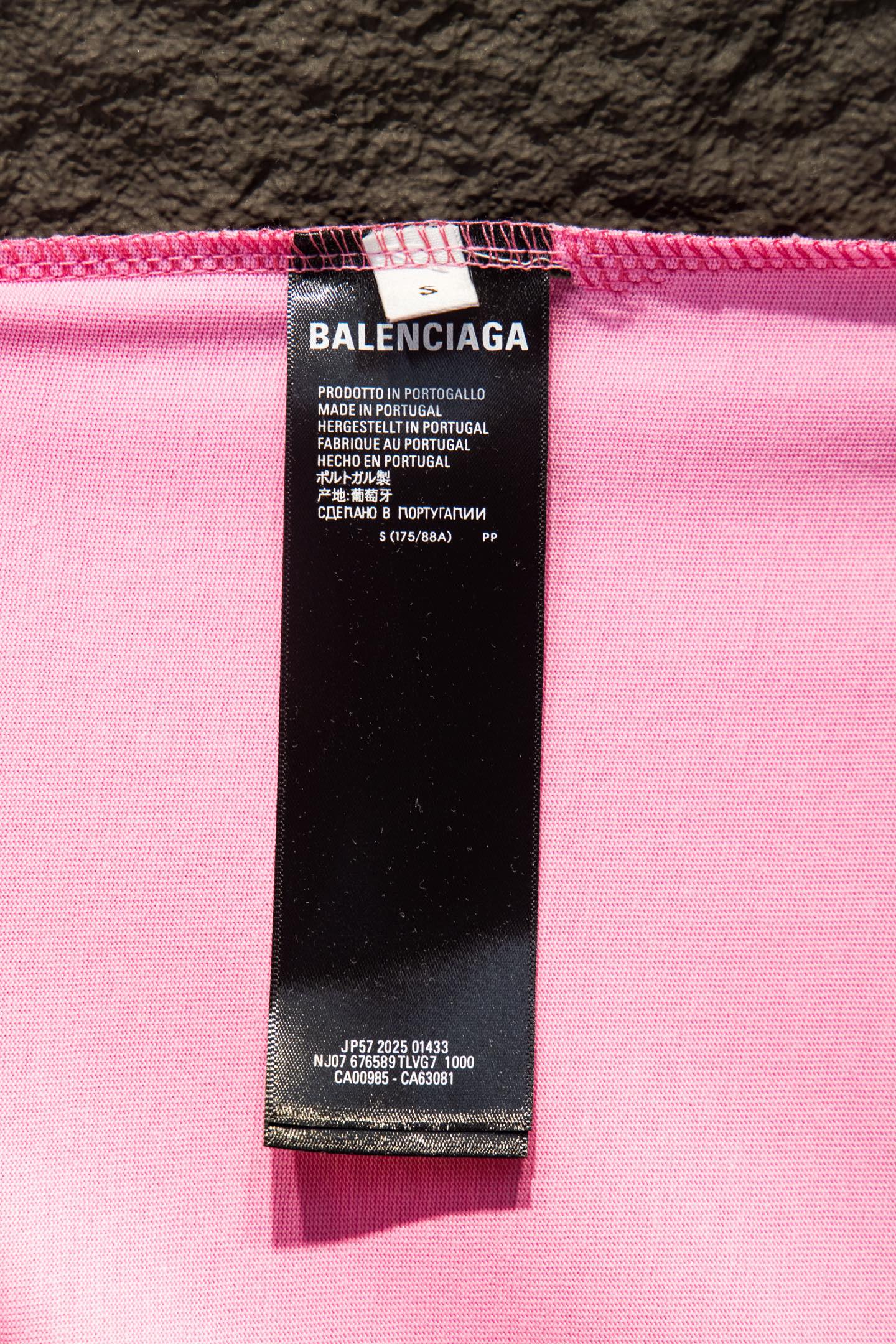 Balenciaga pink T-shirt fabric label with care and size text