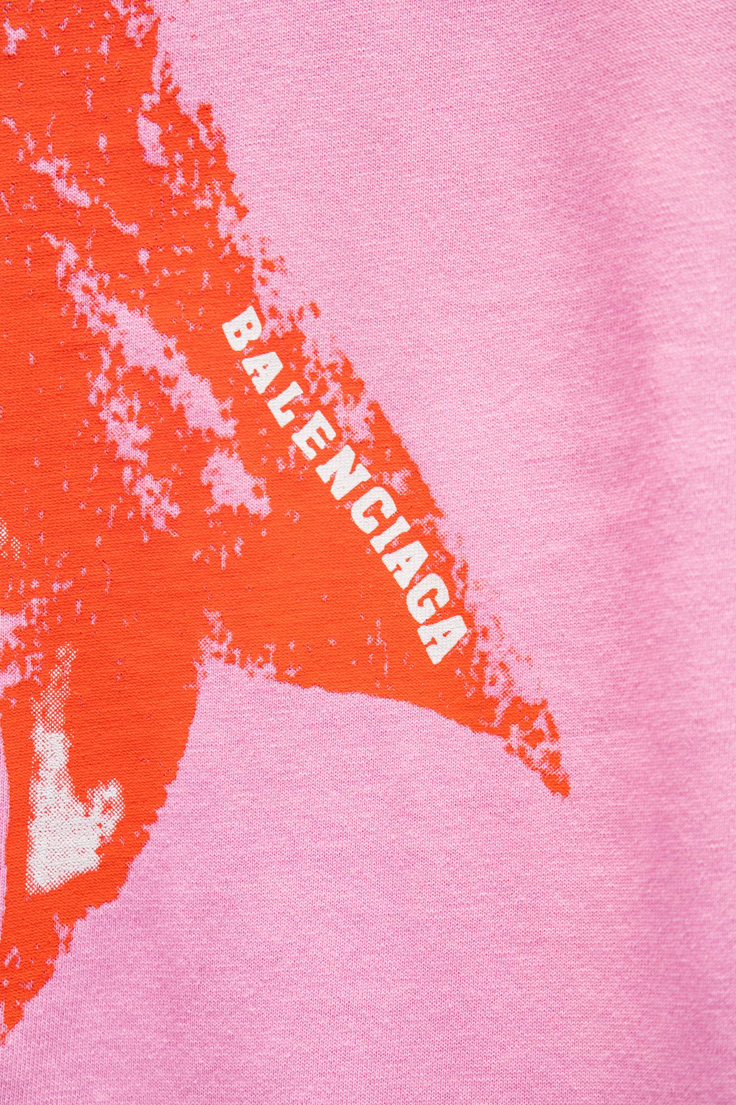Balenciaga pink T-shirt detail: orange bow graphic with BALENCIAGA