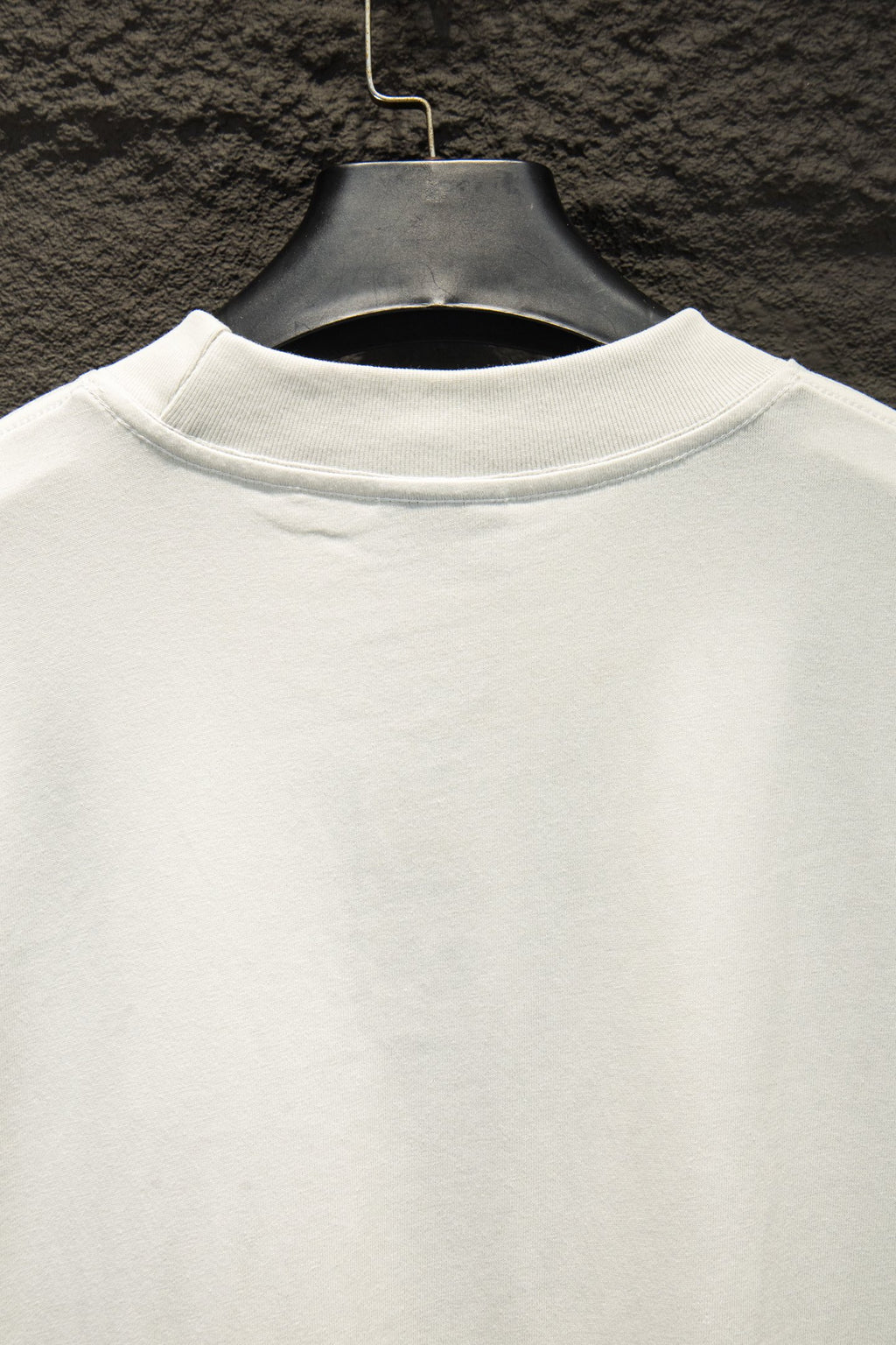 White crew-neck T-shirt back view with ribbed collar