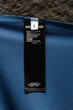 Blue T-shirt inner label tag with Balenciaga care and size details