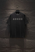 Black short-sleeve T-shirt with five white star prints on the chest