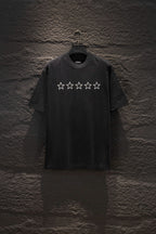 Black short-sleeve T-shirt with five white star prints on the chest