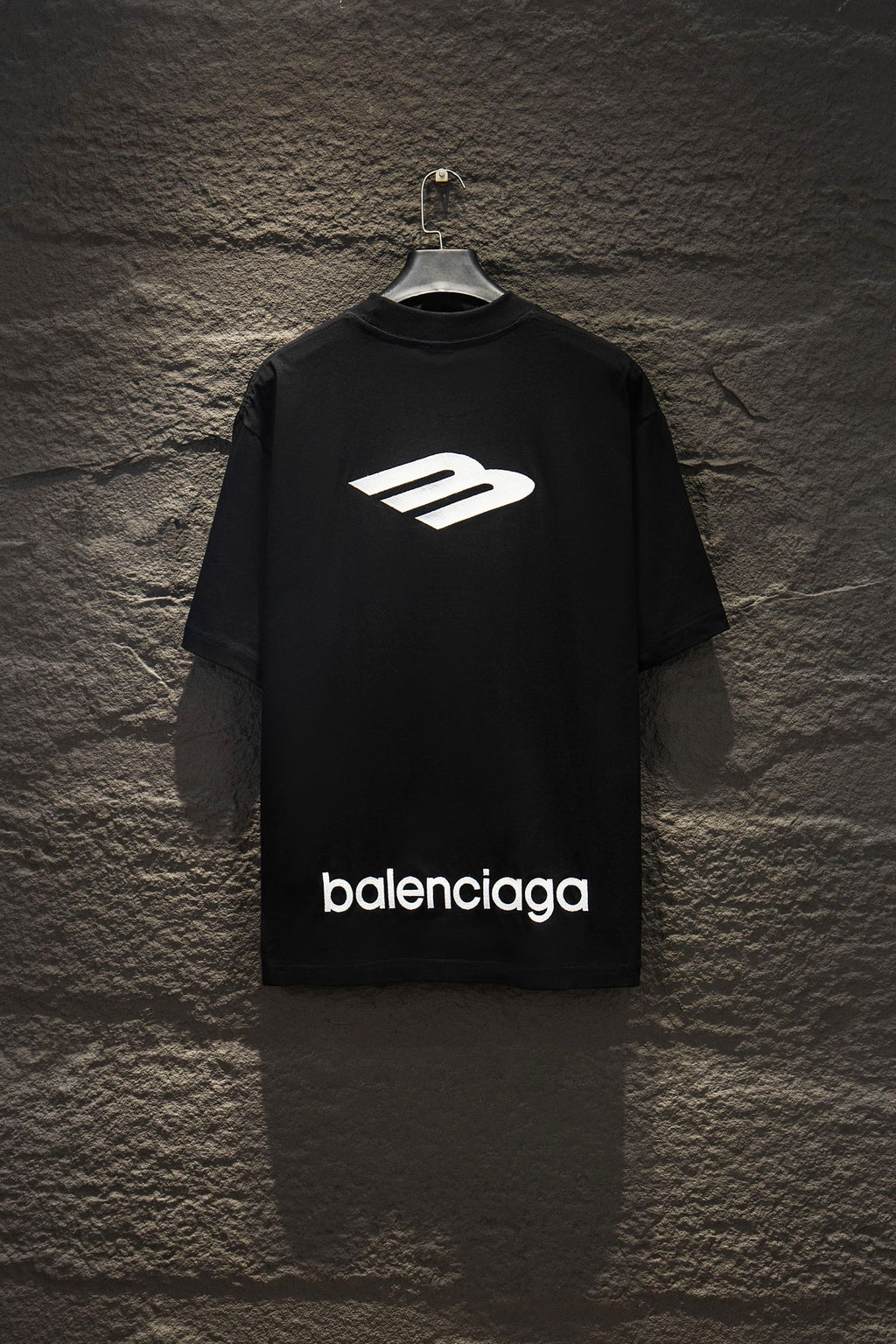 Balenciaga short-sleeve T-shirt black, back shows white logo and balenciaga text