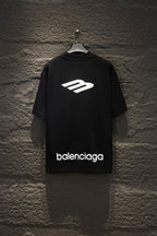 Balenciaga short-sleeve T-shirt black, back shows white logo and balenciaga text
