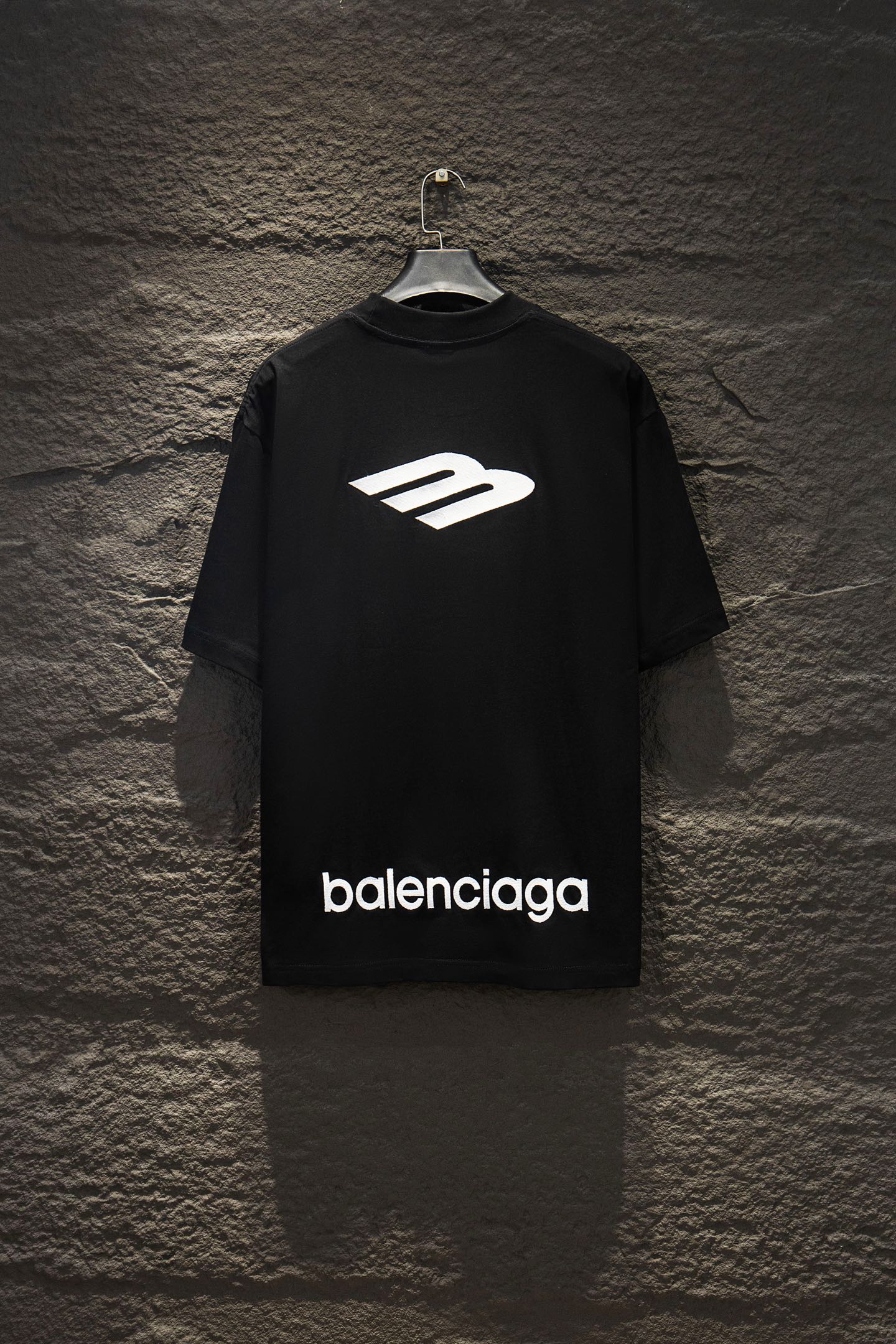 Balenciaga short-sleeve T-shirt black, back shows white logo and balenciaga text