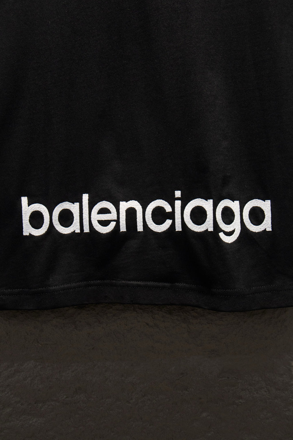 Balenciaga black short-sleeve T-shirt, balenciaga text near hem