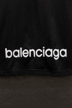 Balenciaga black short-sleeve T-shirt, balenciaga text near hem