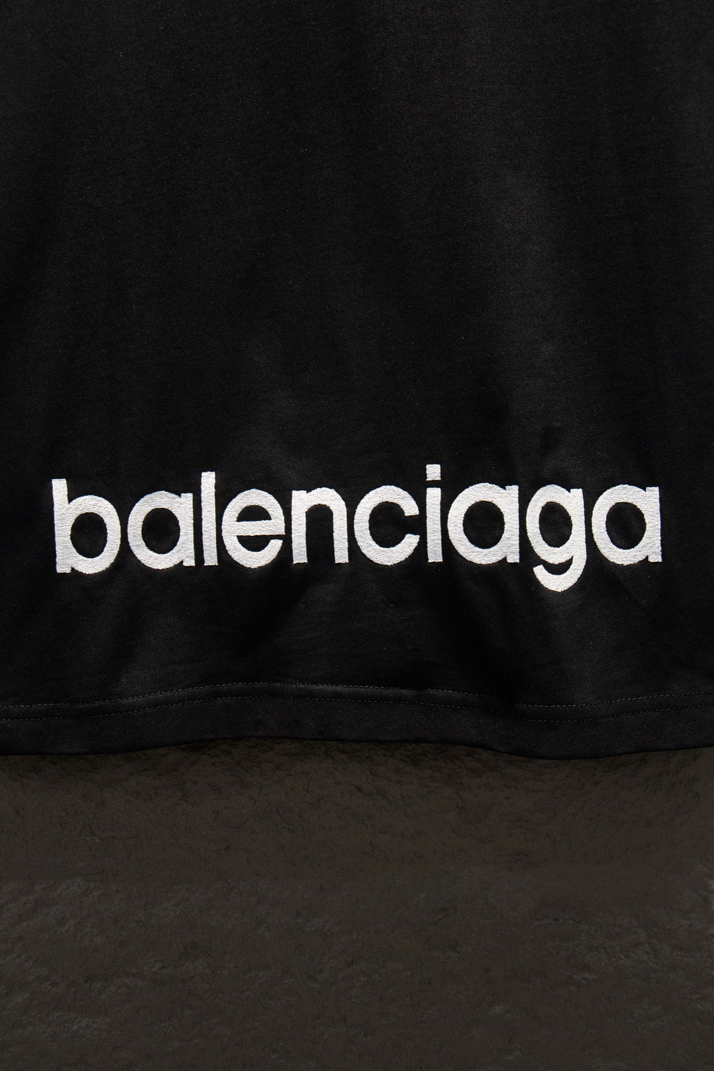 Balenciaga black short-sleeve T-shirt, balenciaga text near hem