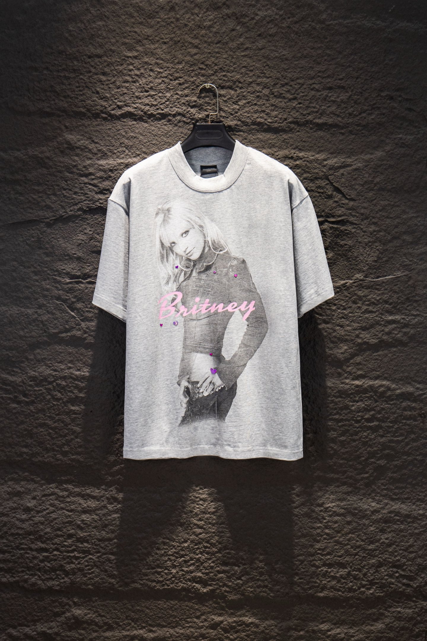 Balenciaga short-sleeve T-shirt, light gray, Britney-style graphic front print