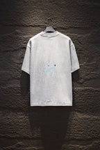 Balenciaga short-sleeve T-shirt, light gray, small blue graphic on back
