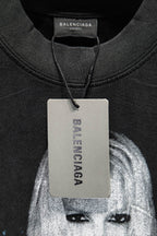 Balenciaga T-shirt with crewneck and hang tag at collar reading BALENCIAGA