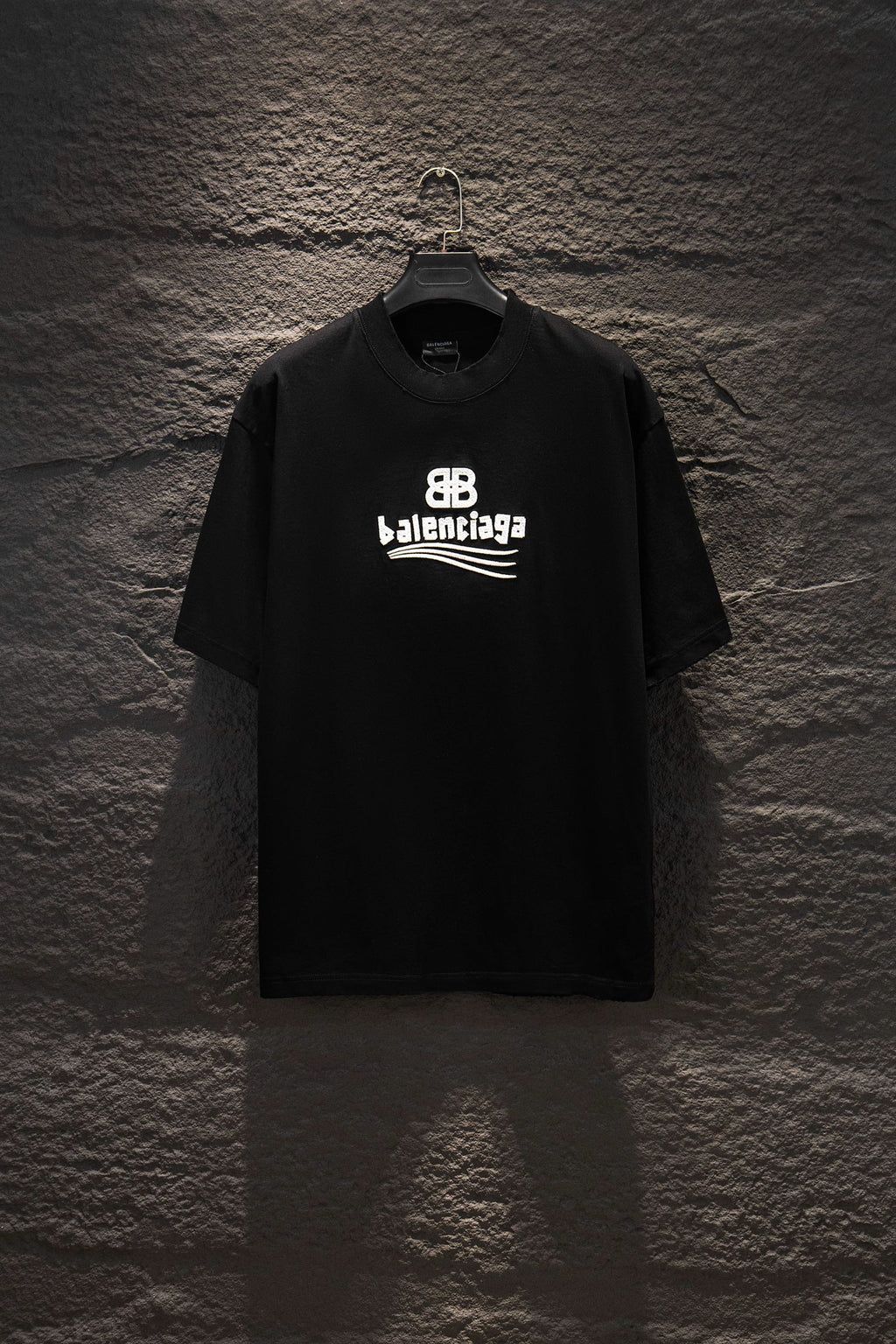 Black Balenciaga T-shirt with BB and Balenciaga logo print on chest