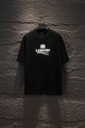 Black Balenciaga T-shirt with BB and Balenciaga logo print on chest