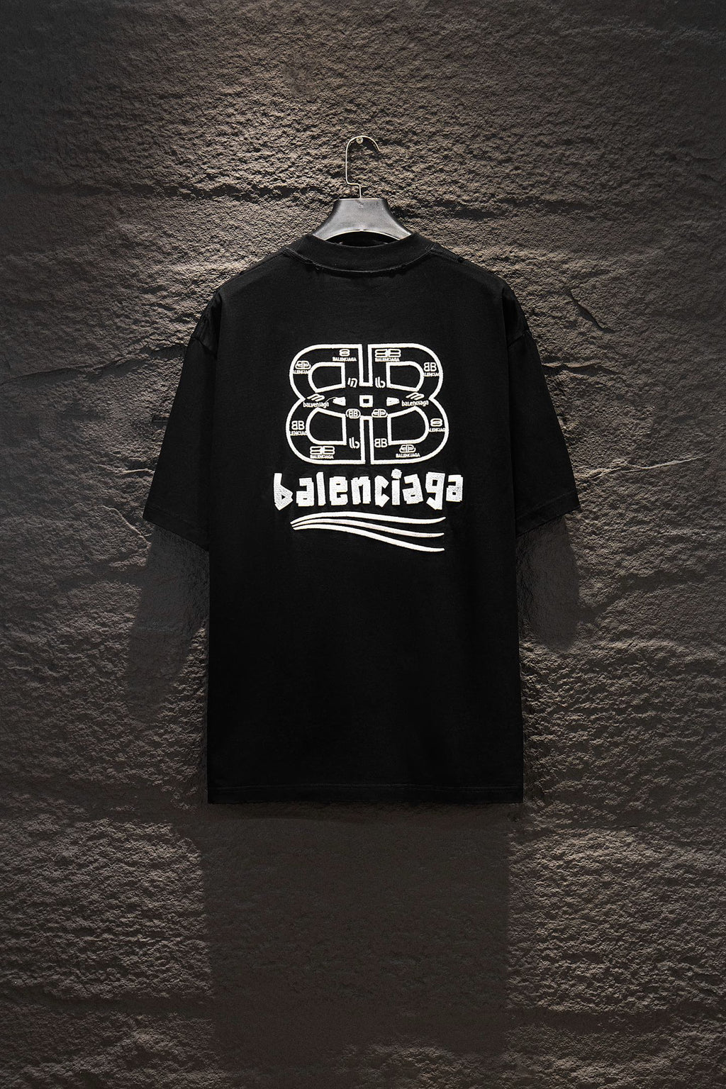 Black Balenciaga T-shirt with large Balenciaga graphic print on back