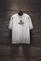 Light gray short-sleeve T-shirt with front Balenciaga graphic print