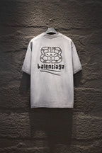 Light gray short-sleeve T-shirt with large back Balenciaga logo graphic