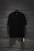 Black short-sleeve T-shirt with small chest logo print