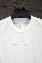 White T-shirt neckline with embossed chest logo detail
