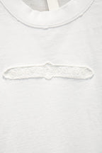 Embossed logo stripe on white crewneck T-shirt