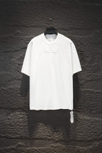 White short-sleeve T-shirt with small chest logo detail