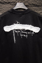 Black short-sleeve T-shirt front with large white horizontal cross graphic