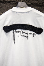 White short-sleeve T-shirt back: black horizontal logo strip graphic.