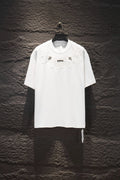 White short-sleeve T-shirt with embroidered chest details and crew neck