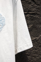 White T-shirt sleeve and hem with clean stitched edge
