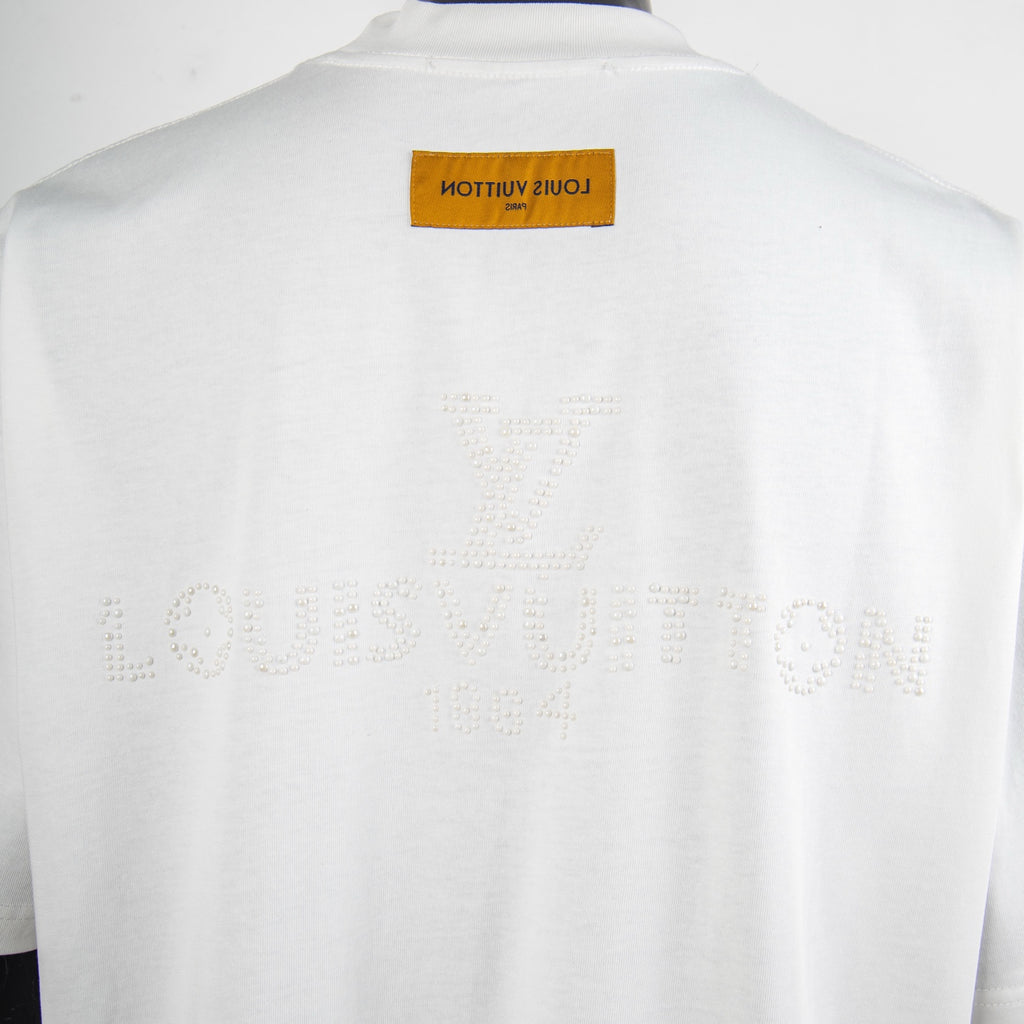 White T-shirt back with studded tonal logo and neck label.