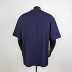 Back view short-sleeve T-shirt in dark navy with small logo at upper back