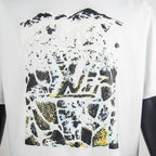 White T-shirt front graphic print in black with yellow highlights