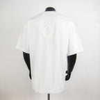 White short-sleeve T-shirt, back view with raised diamond logo detail