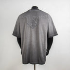 Grey short-sleeve T-shirt with large back emblem embroidery