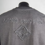 Gray T-shirt back with large embroidered diamond crest and text