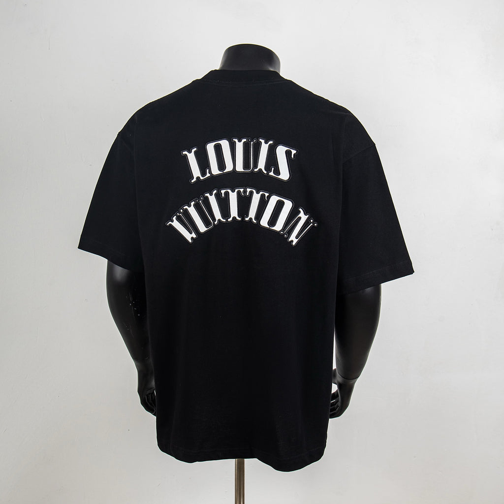 Louis Vuitton black crewneck T-shirt with large arched logo print on back