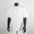 White T-shirt with crew neck and black star appliqué patches