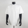 White short-sleeve T-shirt with raised Louis Vuitton logo text