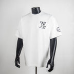 Louis Vuitton white T-shirt with crew neck and LV logo patch on the front