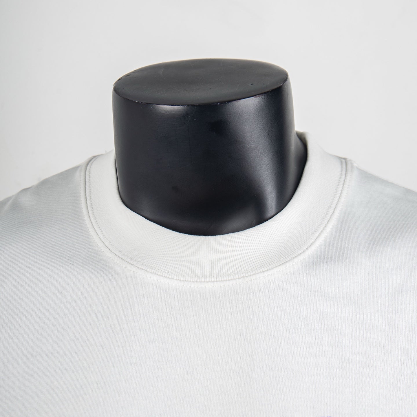 White crew-neck T-shirt with ribbed collar finish