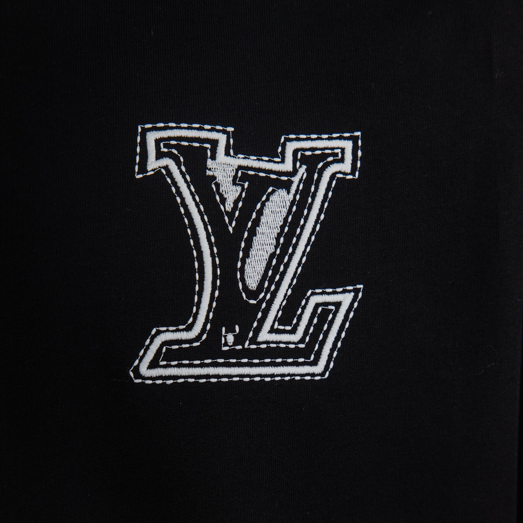 Louis Vuitton black T-shirt with large LV logo patch on the chest