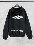 Balenciaga black hoodie with large back graphic, front logo print, and drawstring