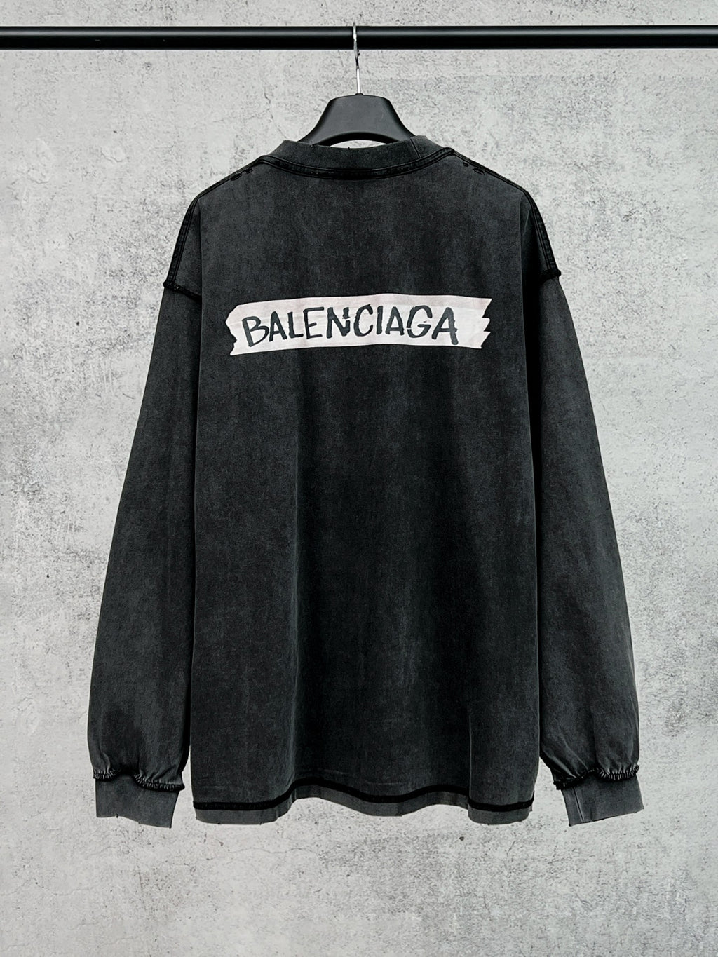 Balenciaga long-sleeve crewneck T-shirt, black, large back logo print