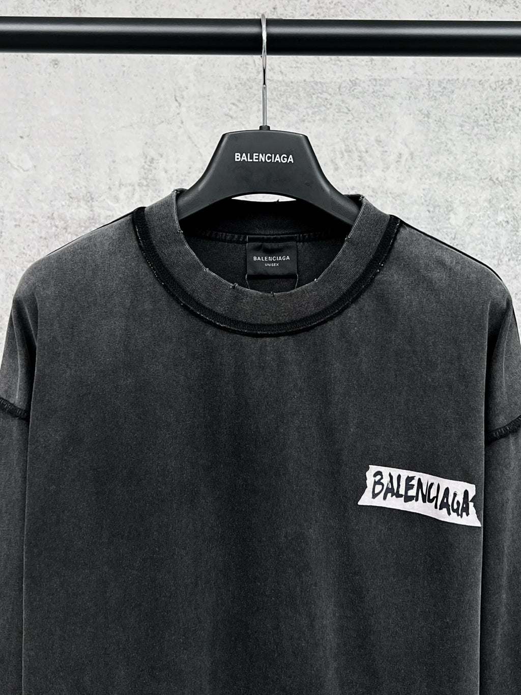 Balenciaga long-sleeve crewneck T-shirt, black, chest logo patch view