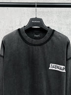 Balenciaga long-sleeve crewneck T-shirt, black, chest logo patch view