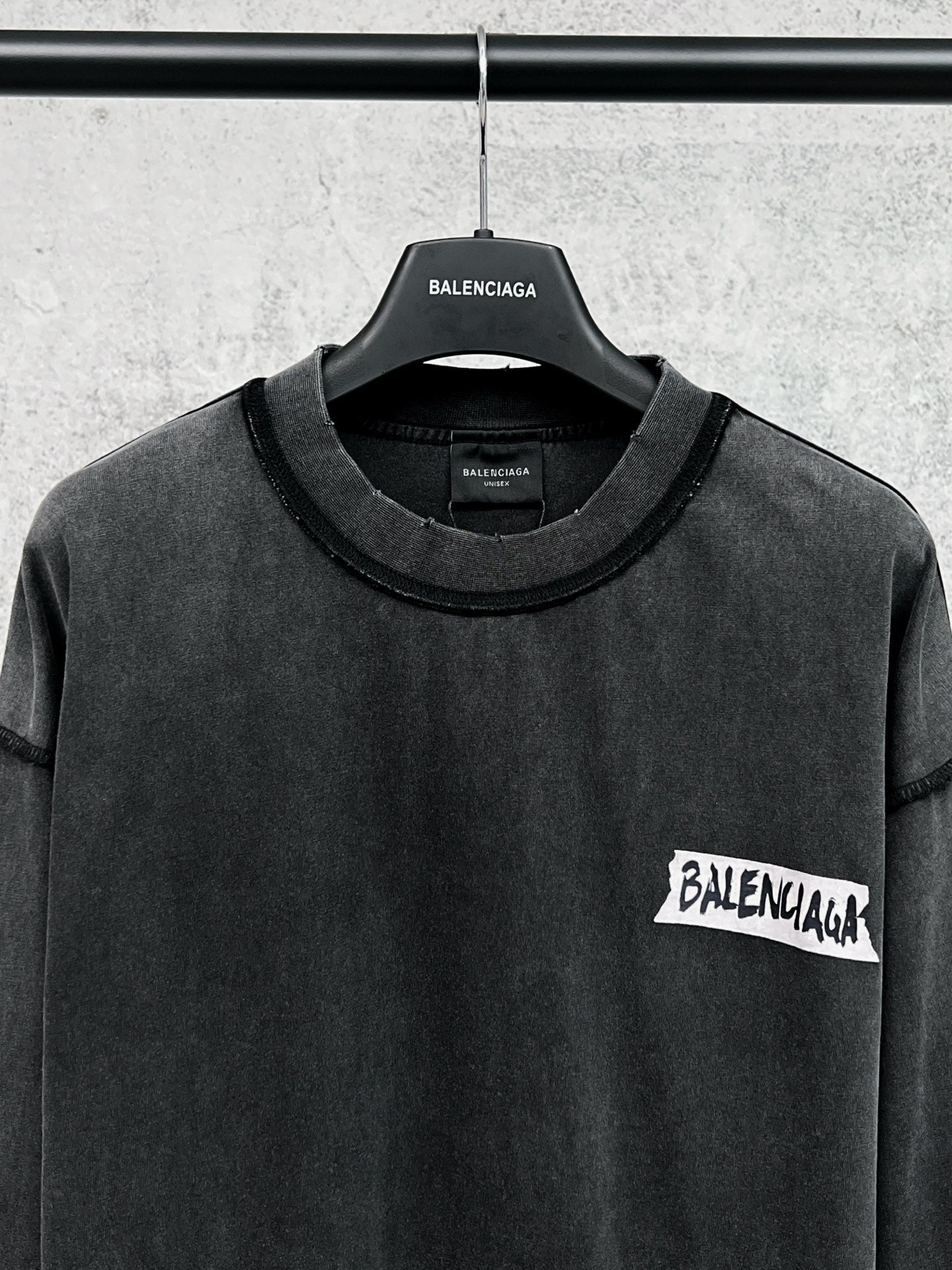 Balenciaga long-sleeve crewneck T-shirt, black, chest logo patch view