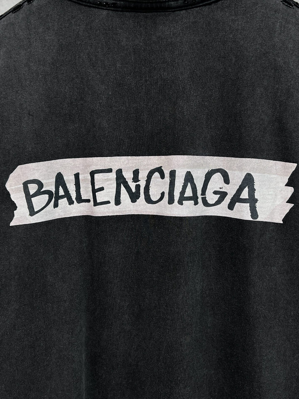 Balenciaga back logo banner print on black long-sleeve T-shirt
